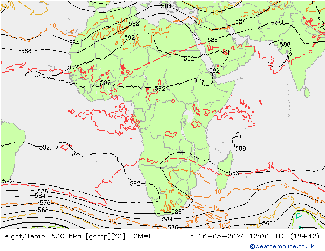 Height/Temp. 500 hPa ECMWF Th 16.05.2024 12 UTC