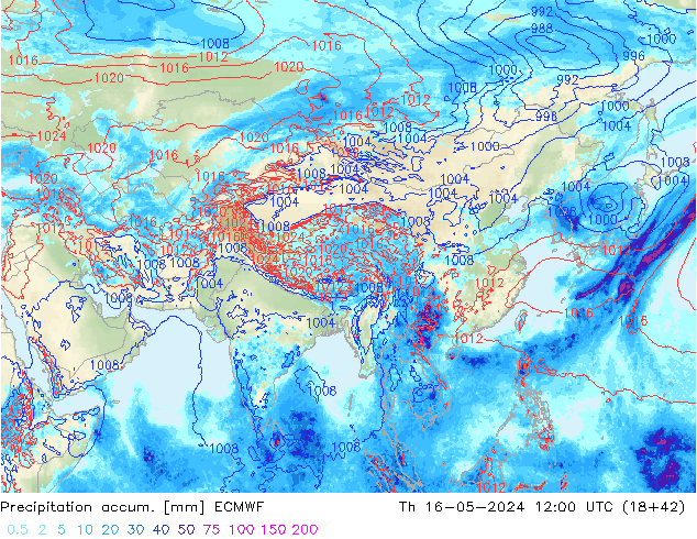 Totale neerslag ECMWF do 16.05.2024 12 UTC