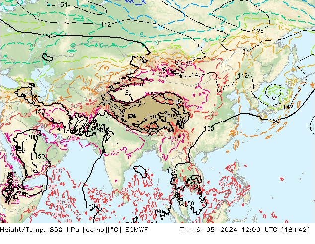 Z500/Rain (+SLP)/Z850 ECMWF czw. 16.05.2024 12 UTC