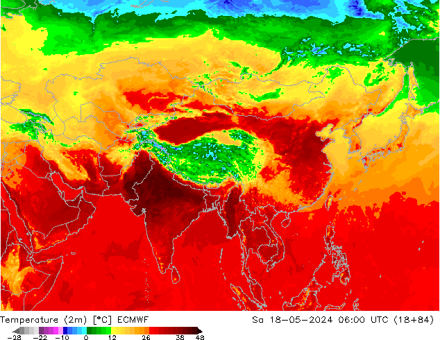 Sıcaklık Haritası (2m) ECMWF Cts 18.05.2024 06 UTC