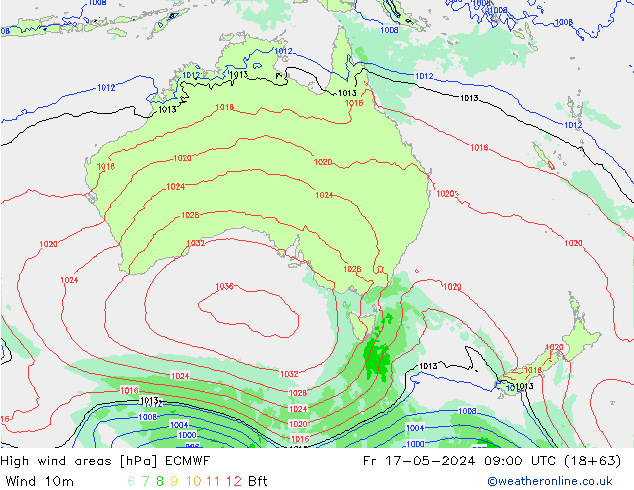 yüksek rüzgarlı alanlar ECMWF Cu 17.05.2024 09 UTC
