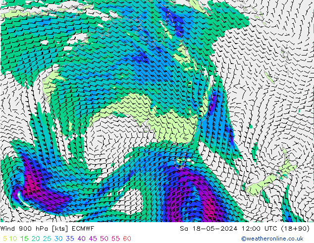 Wind 900 hPa ECMWF za 18.05.2024 12 UTC
