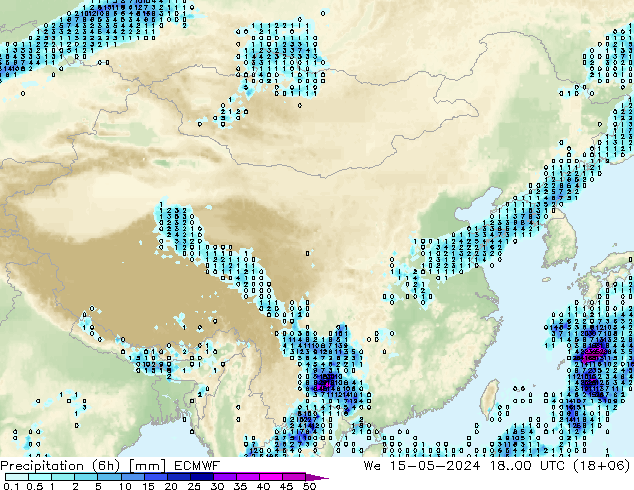 降水量 (6h) ECMWF 星期三 15.05.2024 00 UTC