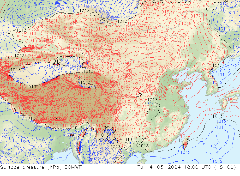 地面气压 ECMWF 星期二 14.05.2024 18 UTC