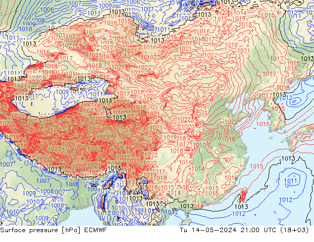 地面气压 ECMWF 星期二 14.05.2024 21 UTC