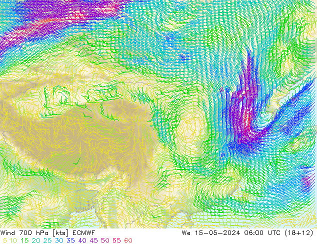 风 700 hPa ECMWF 星期三 15.05.2024 06 UTC