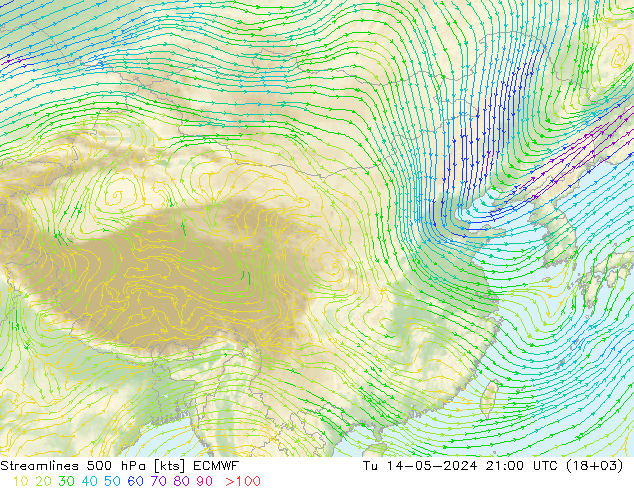 风 500 hPa ECMWF 星期二 14.05.2024 21 UTC