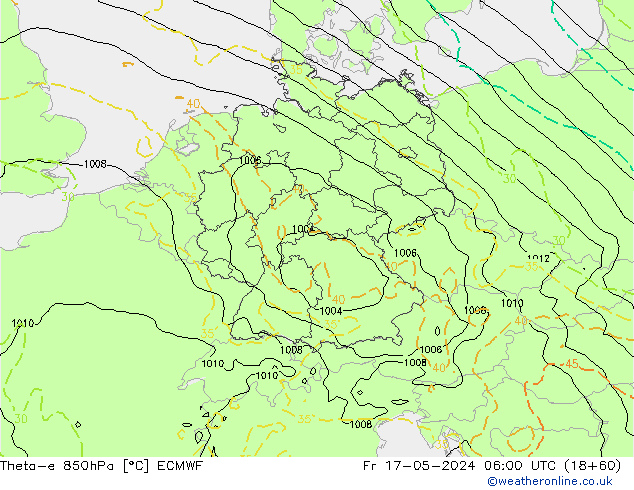 Theta-e 850hPa ECMWF Fr 17.05.2024 06 UTC