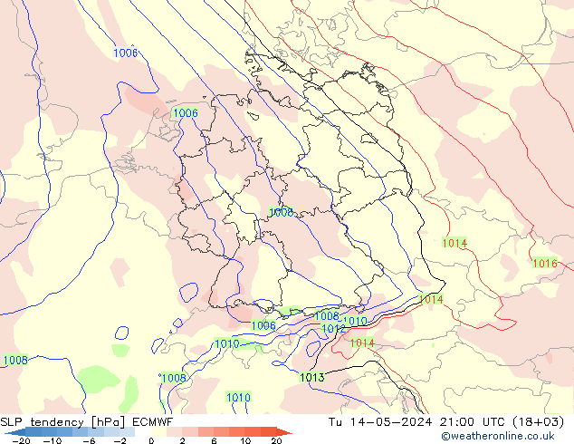 Tendencia de presión ECMWF mar 14.05.2024 21 UTC
