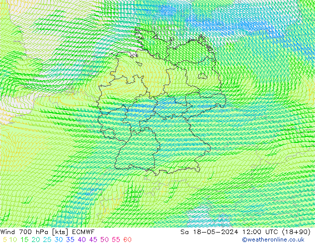 Wind 700 hPa ECMWF So 18.05.2024 12 UTC