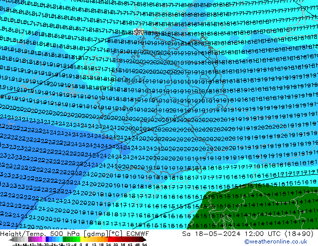 Yükseklik/Sıc. 500 hPa ECMWF Cts 18.05.2024 12 UTC