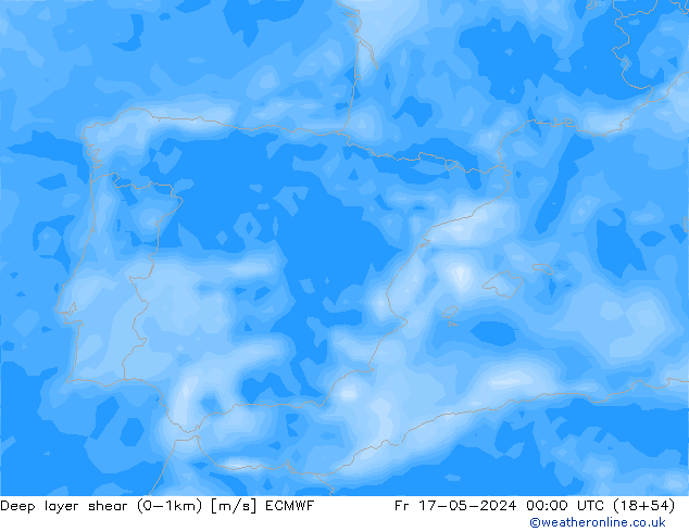 Deep layer shear (0-1km) ECMWF Sex 17.05.2024 00 UTC
