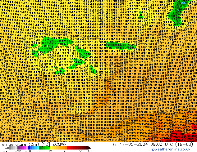 Temperatuurkaart (2m) ECMWF vr 17.05.2024 09 UTC