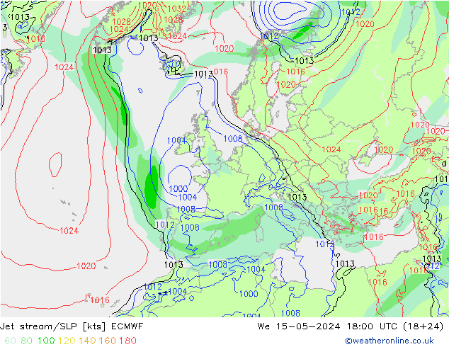 高速氣流/地面气压 ECMWF 星期三 15.05.2024 18 UTC