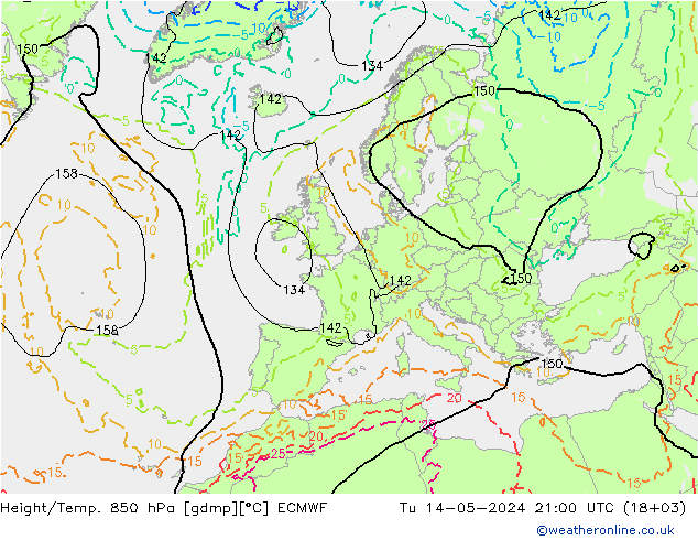 Height/Temp. 850 hPa ECMWF Tu 14.05.2024 21 UTC