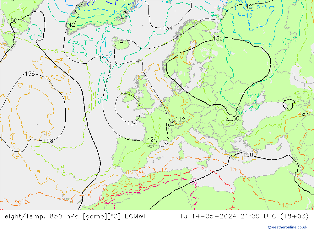 Height/Temp. 850 hPa ECMWF Ter 14.05.2024 21 UTC
