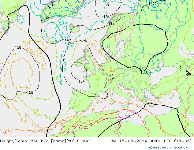 Geop./Temp. 850 hPa ECMWF mié 15.05.2024 00 UTC