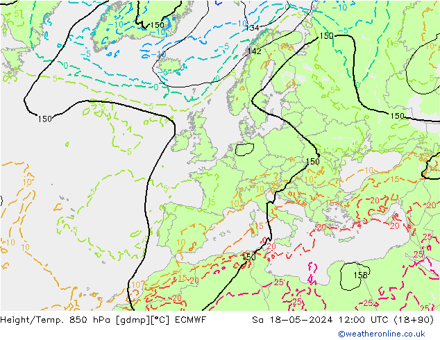 Yükseklik/Sıc. 850 hPa ECMWF Cts 18.05.2024 12 UTC