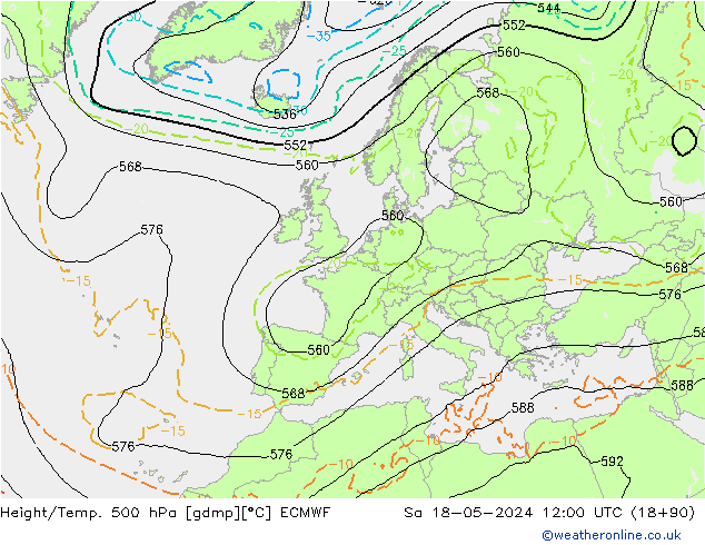 Z500/Rain (+SLP)/Z850 ECMWF So 18.05.2024 12 UTC