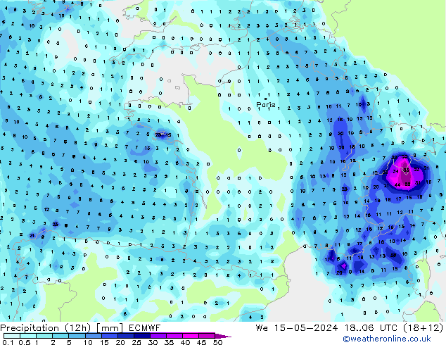 Precipitação (12h) ECMWF Qua 15.05.2024 06 UTC