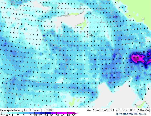 Precipitazione (12h) ECMWF mer 15.05.2024 18 UTC