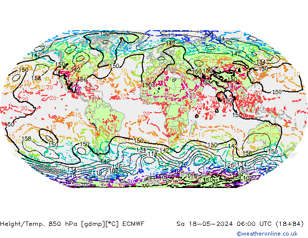 Height/Temp. 850 гПа ECMWF сб 18.05.2024 06 UTC
