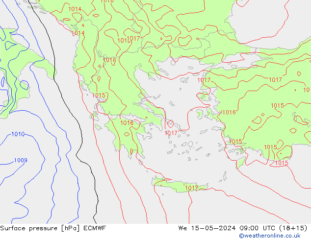 pressão do solo ECMWF Qua 15.05.2024 09 UTC