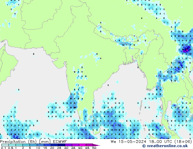 Precipitazione (6h) ECMWF mer 15.05.2024 00 UTC