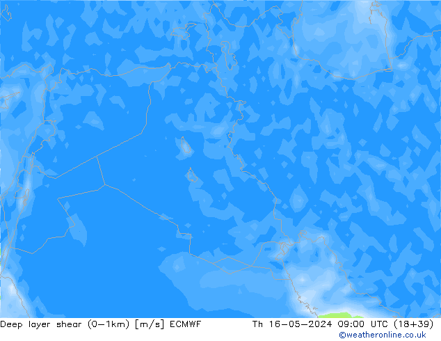 Deep layer shear (0-1km) ECMWF jeu 16.05.2024 09 UTC