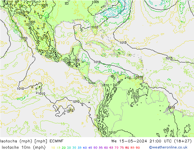 Isotachen (mph) ECMWF wo 15.05.2024 21 UTC
