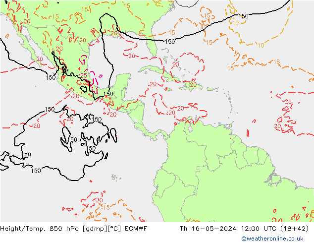 Hoogte/Temp. 850 hPa ECMWF do 16.05.2024 12 UTC