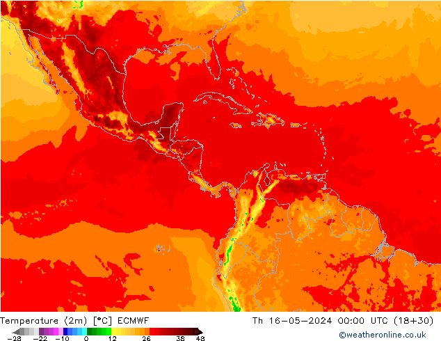 Temperatuurkaart (2m) ECMWF do 16.05.2024 00 UTC