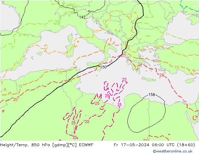 Height/Temp. 850 hPa ECMWF ven 17.05.2024 06 UTC
