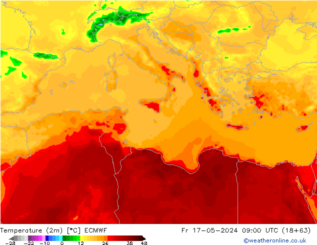 Temperature (2m) ECMWF Fr 17.05.2024 09 UTC