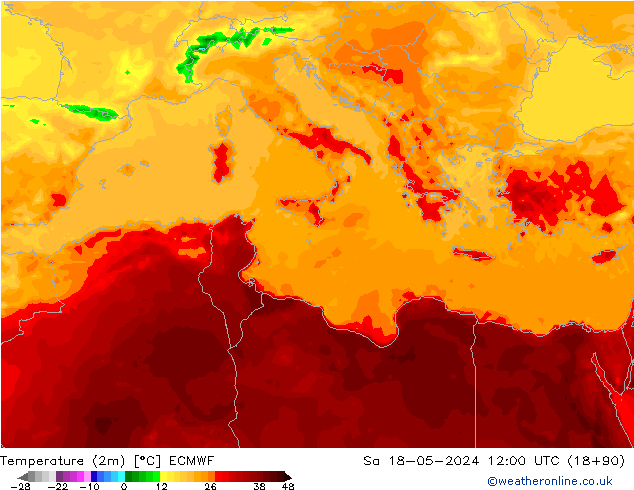 Sıcaklık Haritası (2m) ECMWF Cts 18.05.2024 12 UTC