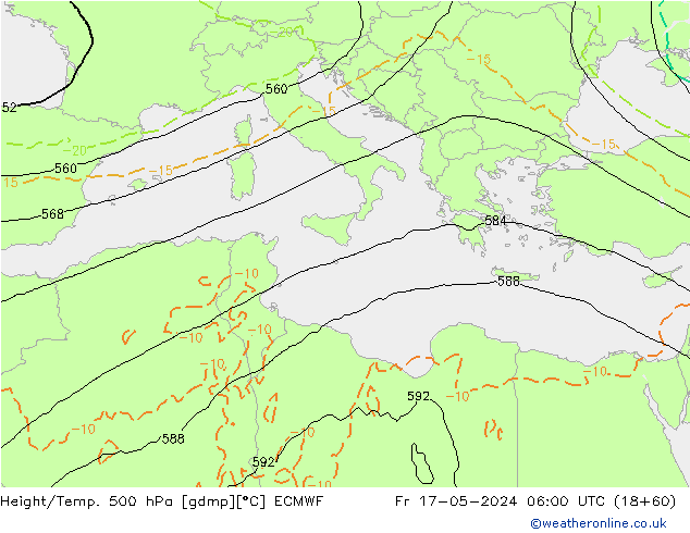 Hoogte/Temp. 500 hPa ECMWF vr 17.05.2024 06 UTC