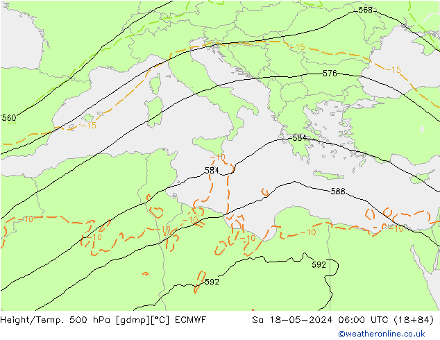 Height/Temp. 500 гПа ECMWF сб 18.05.2024 06 UTC