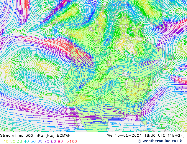 风 300 hPa ECMWF 星期三 15.05.2024 18 UTC