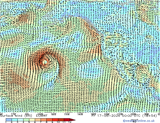 Surface wind (bft) ECMWF Fr 17.05.2024 00 UTC