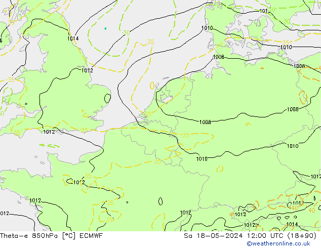 Theta-e 850hPa ECMWF Sa 18.05.2024 12 UTC