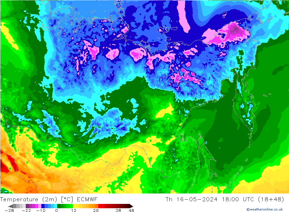 Sıcaklık Haritası (2m) ECMWF Per 16.05.2024 18 UTC