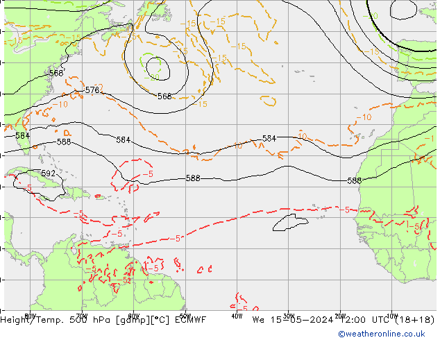 Z500/Yağmur (+YB)/Z850 ECMWF Çar 15.05.2024 12 UTC