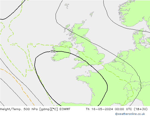 Height/Temp. 500 гПа ECMWF чт 16.05.2024 00 UTC