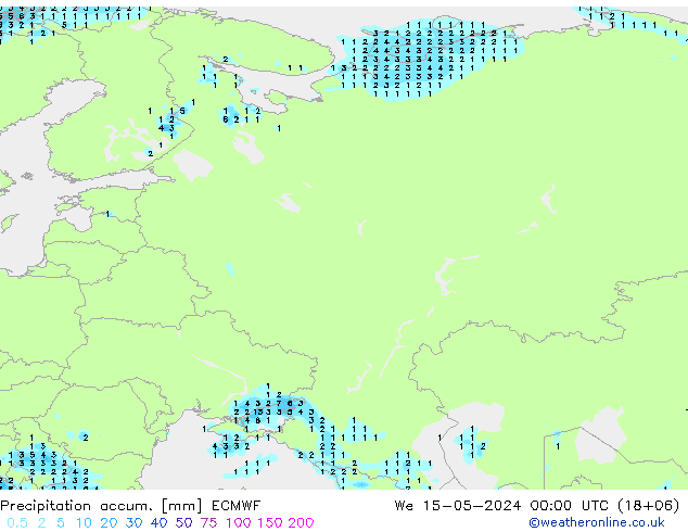 Precipitation accum. ECMWF St 15.05.2024 00 UTC