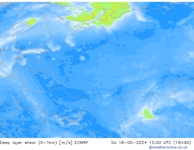 Deep layer shear (0-1km) ECMWF Sa 18.05.2024 12 UTC