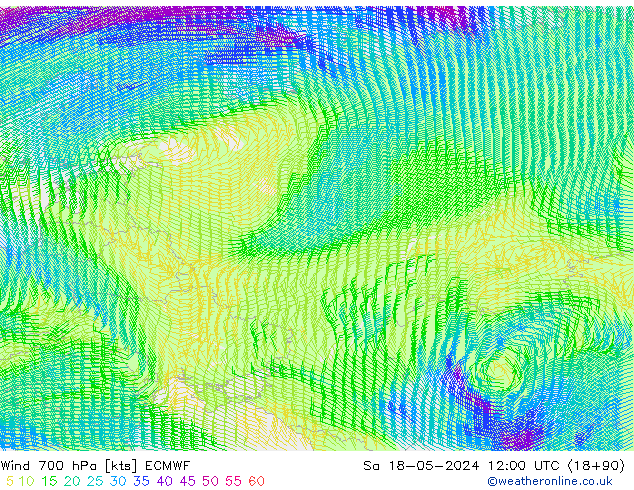 ветер 700 гПа ECMWF сб 18.05.2024 12 UTC