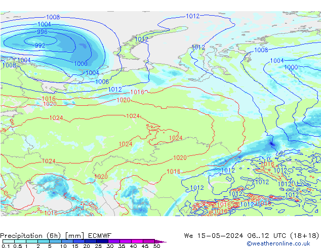 Precipitation (6h) ECMWF We 15.05.2024 12 UTC