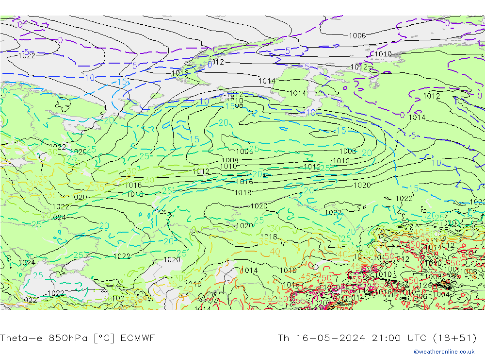 Theta-e 850hPa ECMWF Th 16.05.2024 21 UTC