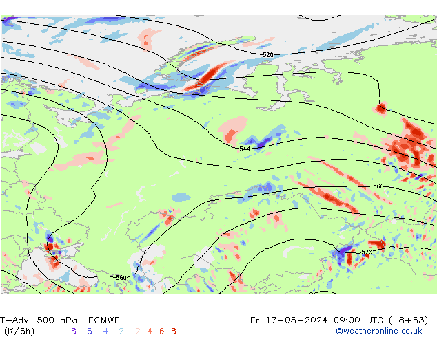 T-Adv. 500 гПа ECMWF пт 17.05.2024 09 UTC