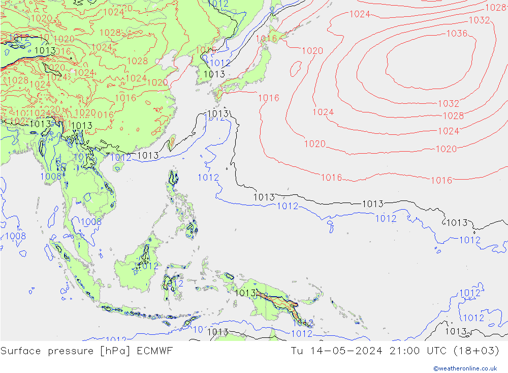 pressão do solo ECMWF Ter 14.05.2024 21 UTC